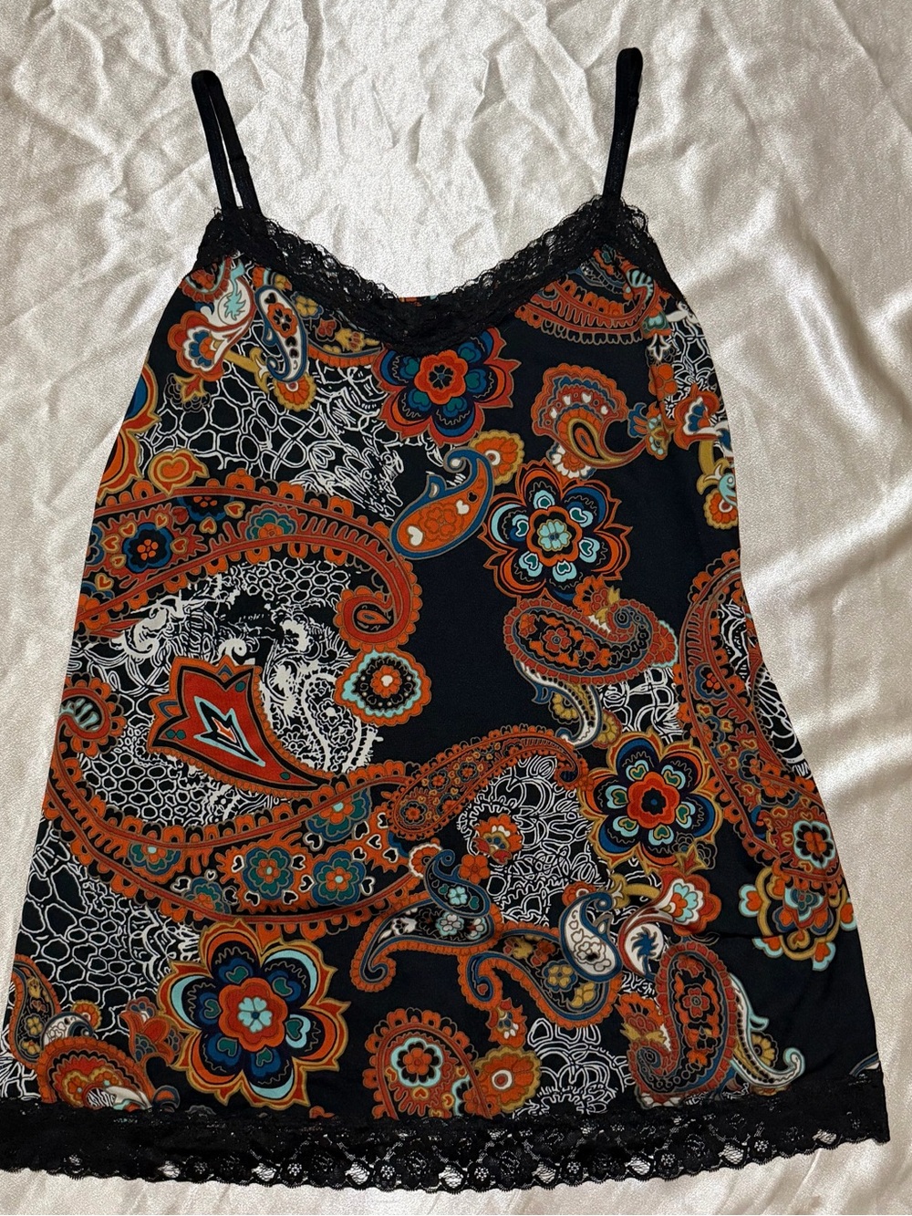 Vintage Y2K Fashion Bug Paisley Lace Trim Cami Tank Top Whimsigoth Fairycore 1X